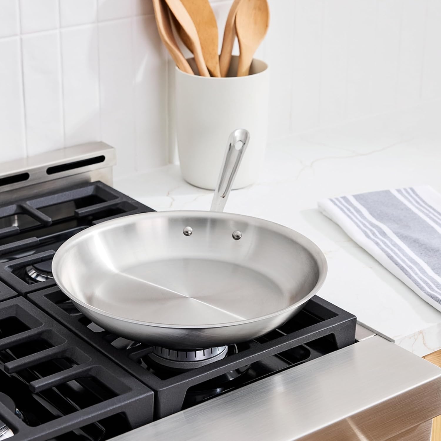image:imageAllClad D5 5Ply Brushed Stainless Steel Fry Pan 8 Inch Induction Oven Broiler Safe 600F Pots and Pans Cookware SilverBRUSHED SS POLISHED BAND