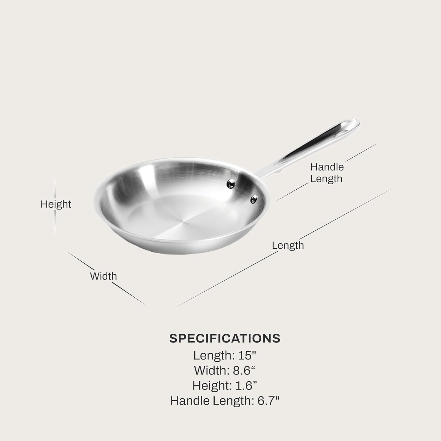 image:imageAllClad D5 5Ply Brushed Stainless Steel Fry Pan 8 Inch Induction Oven Broiler Safe 600F Pots and Pans Cookware SilverStainless Steel