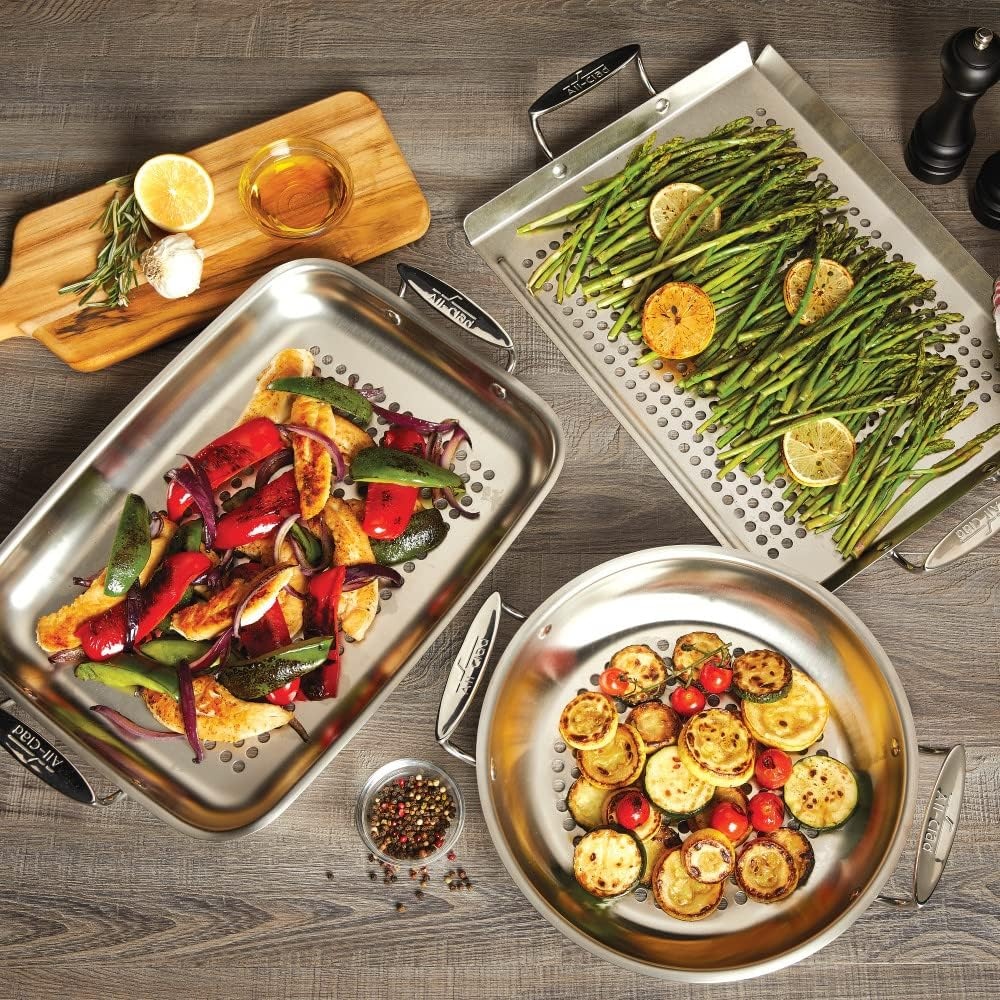 image:imageAllClad Outdoor Stainless Steel Round Basket 11 Inch Oven Broiler Safe 600F Pots and Pans Cookware SilverSilver