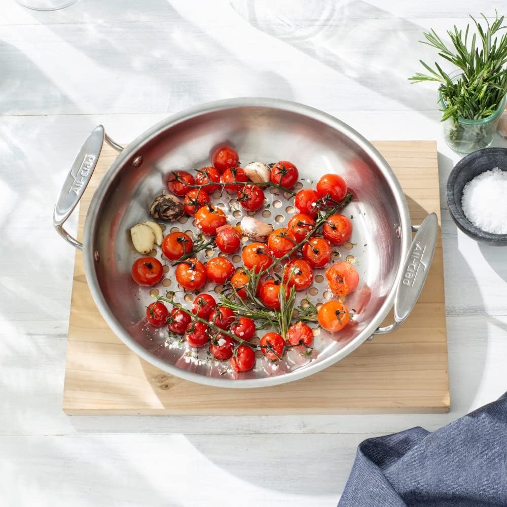 image:imageAllClad Outdoor Stainless Steel Round Basket 11 Inch Oven Broiler Safe 600F Pots and Pans Cookware SilverSilver