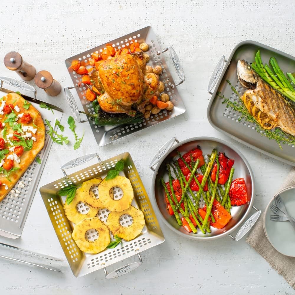 image:imageAllClad Outdoor Stainless Steel Round Basket 11 Inch Oven Broiler Safe 600F Pots and Pans Cookware SilverSilver