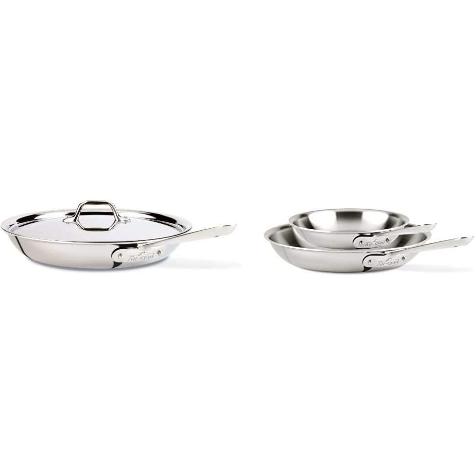 image:imageAllClad D3 3Ply Stainless Steel Fry Pan with Lid 12 Inch Induction Oven Broil Safe 600F Pots and Pans Cookware amp D3 Stainless Steel Frying Pan 8 and 10 Inch Cookware Set 2 Silver12Inch